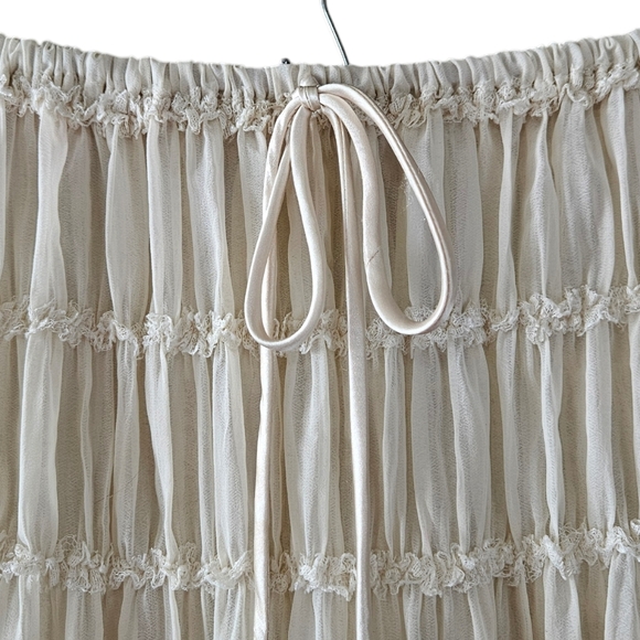 Womens Boho Cream Pleated Ruffle Maxi Pettiskirt Skirt - Picture 3 of 5